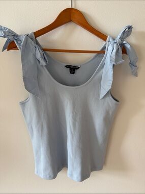 French Connection Light Blue Ribbed Tie-Shoulder Tank